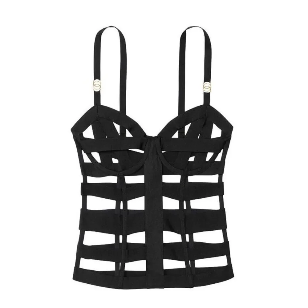 Victoria's Secret Very Sexy Bondage Corset Strappy Banded Black‎ Sz XS